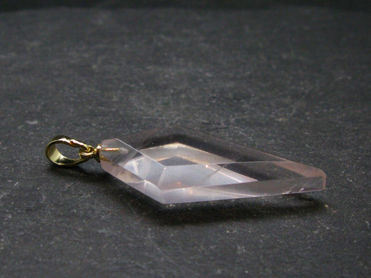 Symbol of Love and Beauty!! Natural Rose Quartz Gold Plated Pendant In 925 Silver From Brazil - 1.6" - 4.19 Grams