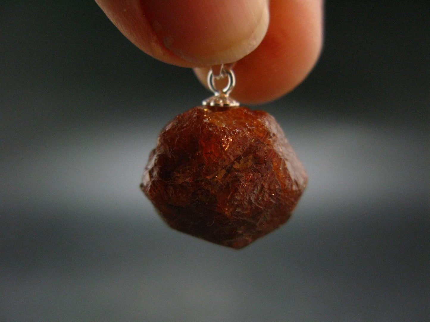 Gem Spessartine Spessartite Orange Garnet Pendant in SS From Tanzania - 0.9" - 6.65 Grams
