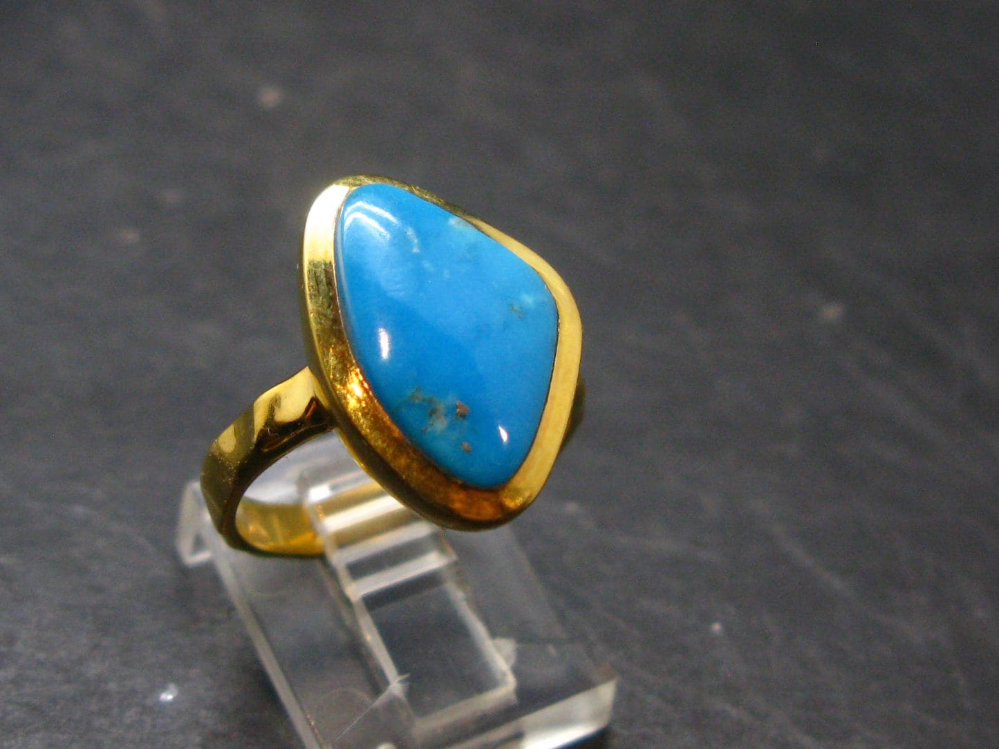 Genuine Turquoise Sterling Silver Gold Plated Ring Adjustable Size7.5 - 5.11 Grams