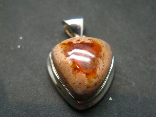 Fire Opal Sterling Silver Pendant From Mexico - 1.0" - 5.29 Grams