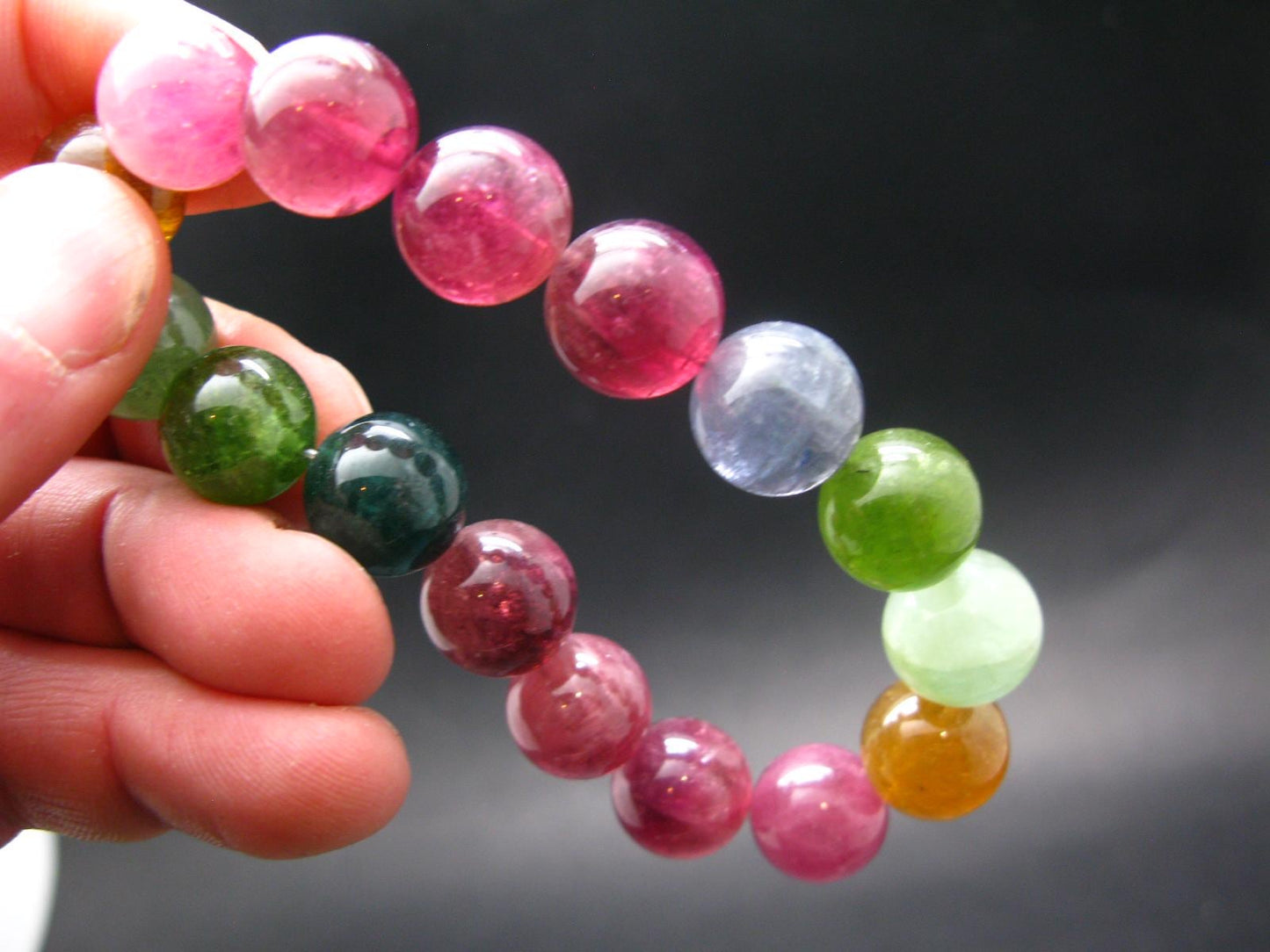 AAA Grade Gem Watermelon Bicolor Tourmaline Genuine Bracelet ~ 7.5 Inches ~ 13mm Round Beads
