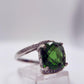 Green Helenite Cushion Cut Ring – Sterling Silver Halo Gemstone Statement Ring