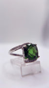 Green Helenite Cushion Cut Ring – Sterling Silver Halo Gemstone Statement Ring
