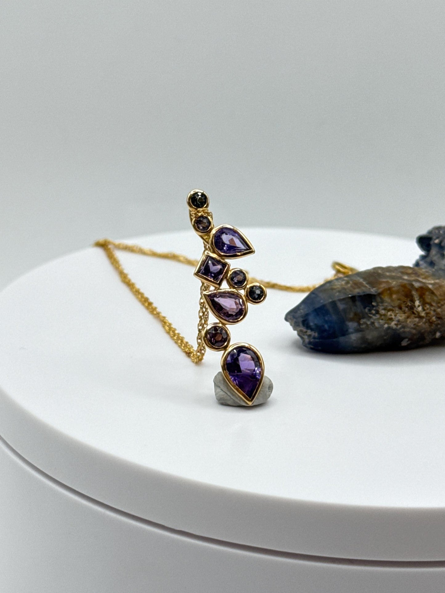 Sapphire Multi-Shape Pendant | Natural Blue Sapphire Gold Necklace | Unique Gemstone Design | September Birthstone Jewelry - 3.13 g