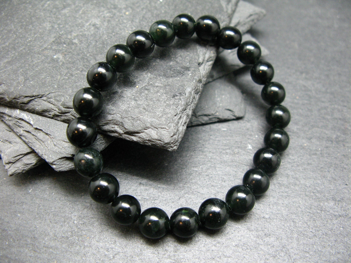 Black Jade Nephrite Genuine Bracelet ~ 7 Inches ~ 8mm Round Beads
