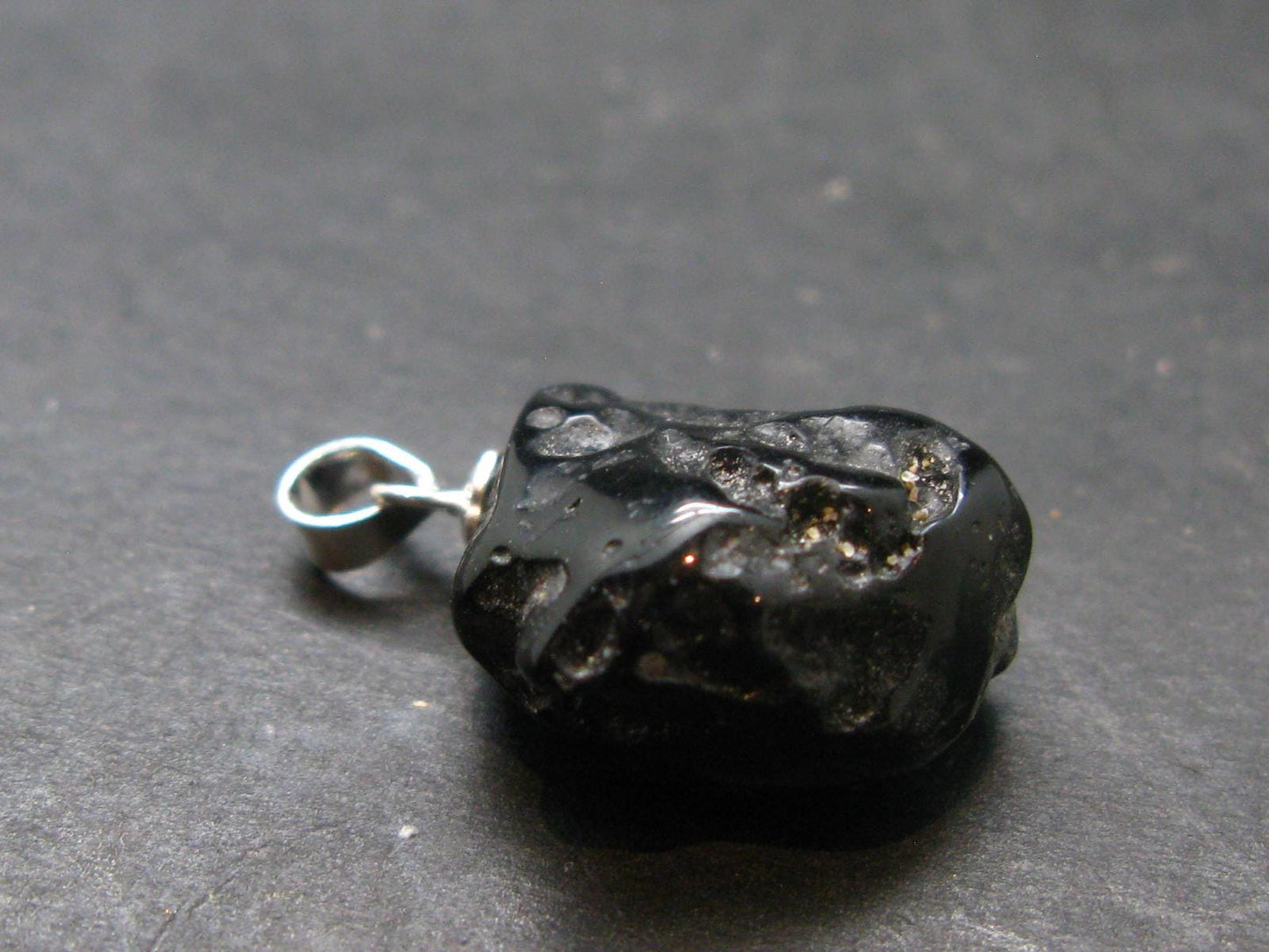 Tibetan Black Tektite Silver Pendant From Tibet - 0.9" - 3.36 Grams