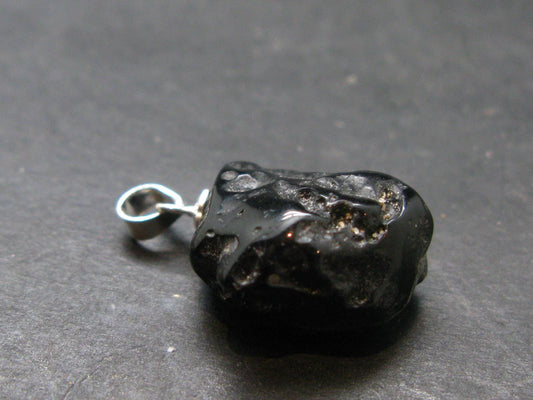 Tibetan Black Tektite Silver Pendant From Tibet - 0.9" - 3.36 Grams