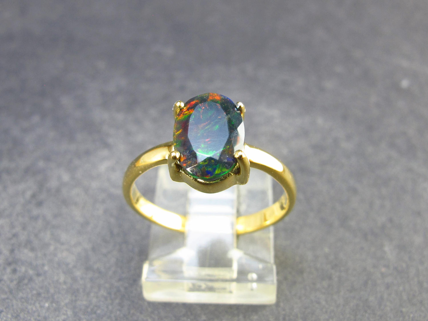 Rare Black Opal Gold Plated Silver Ring from Australia - Size 7 - 2.05 Grams
