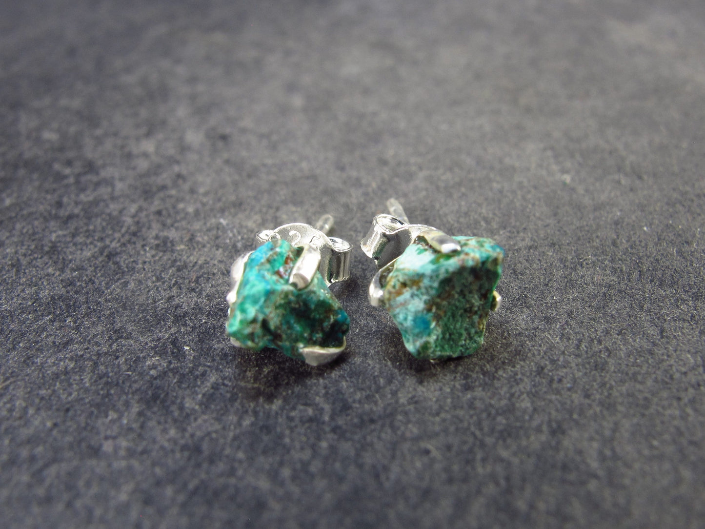 Raw Chrysocola Silver Stud Earrings from Peru