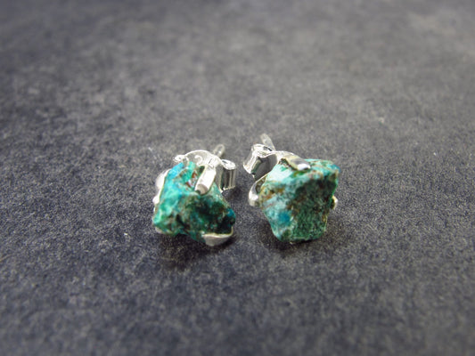 Raw Chrysocola Silver Stud Earrings from Peru