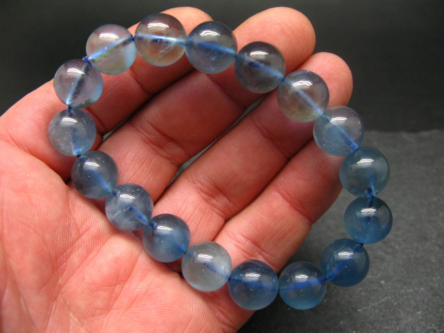AAA Grade Gem Santa Maria Aquamarine Genuine Bracelet ~ 7.5 Inches ~ 12mm Round Beads