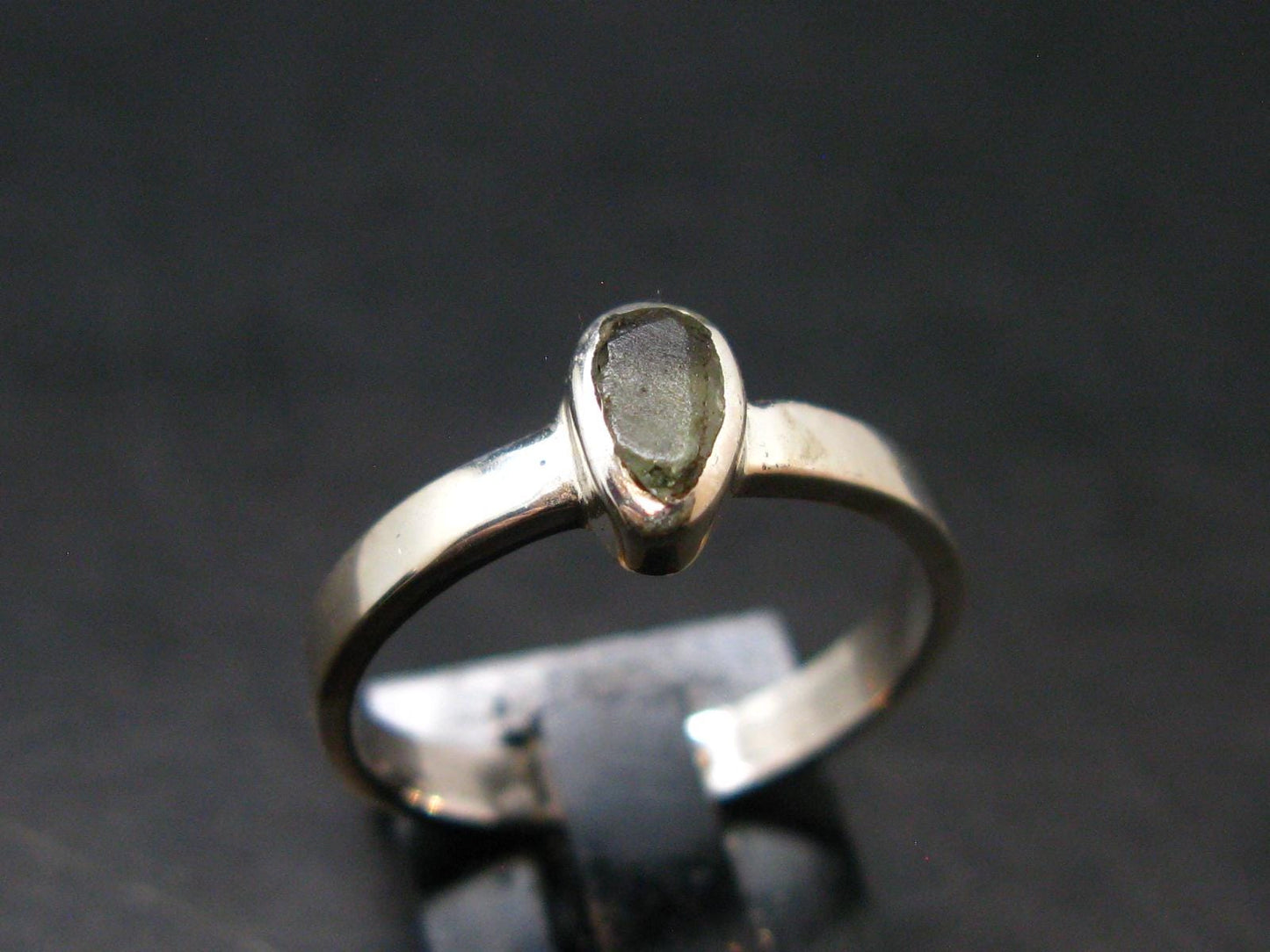 Moldavite Tektite Silver Ring from Czech Republic - 5.75 Size - 1.79 Grams