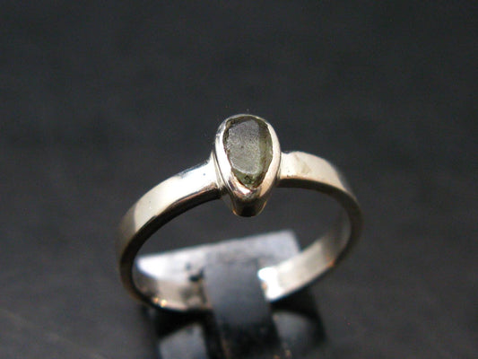 Moldavite Tektite Silver Ring from Czech Republic - 5.75 Size - 1.79 Grams
