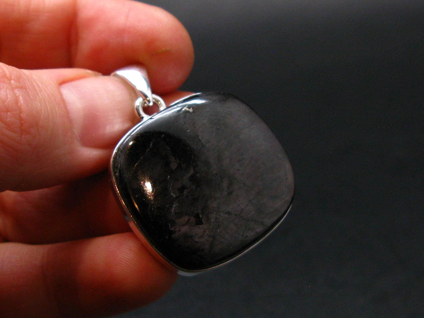 Tumbled Hypersthene Silver Plated Pendant From Canada - 1.4" - 11.32 Grams