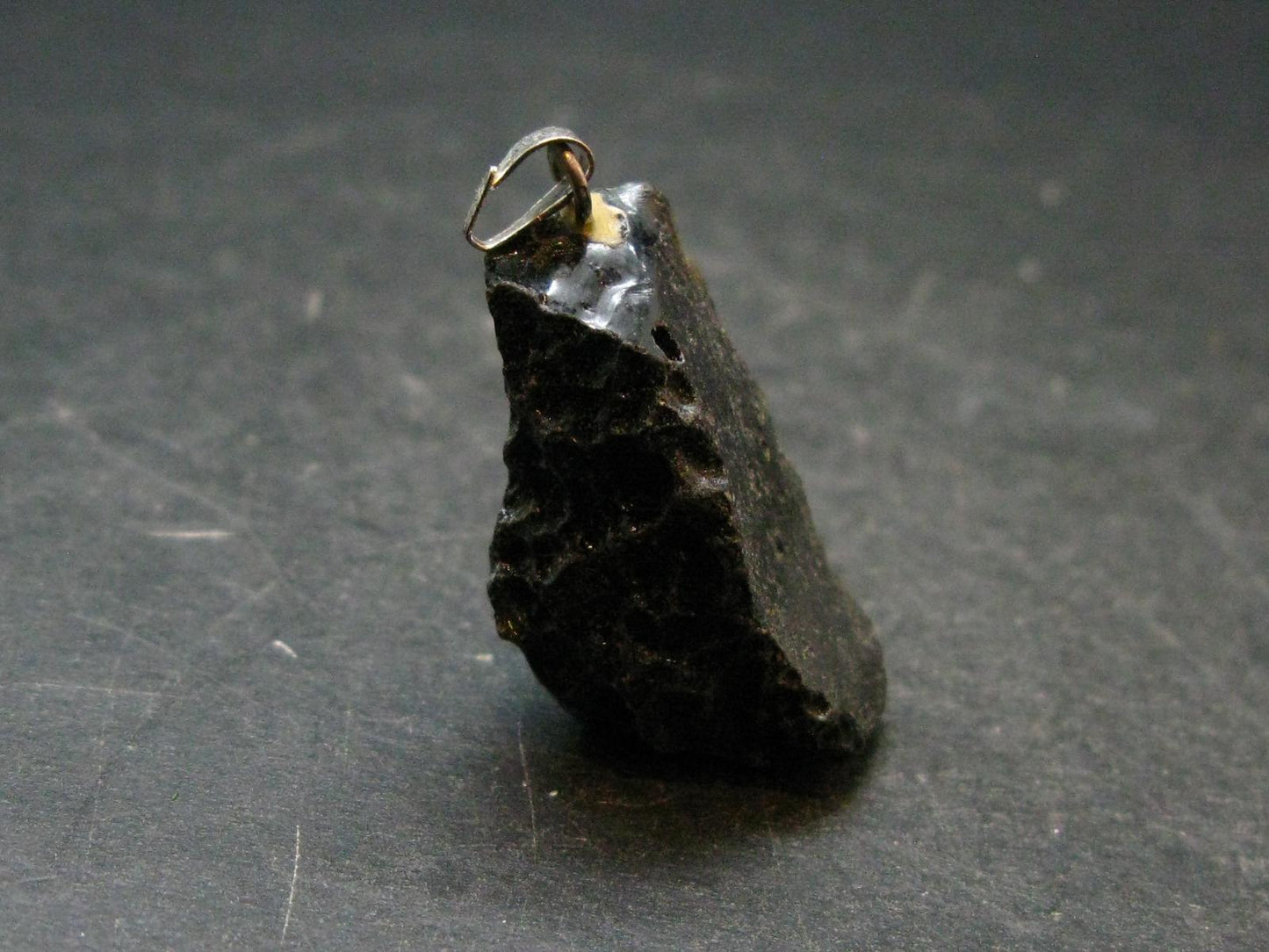 Tibetan Black Tektite Silver Pendant From Tibet - 1.3" - 5.84 Grams