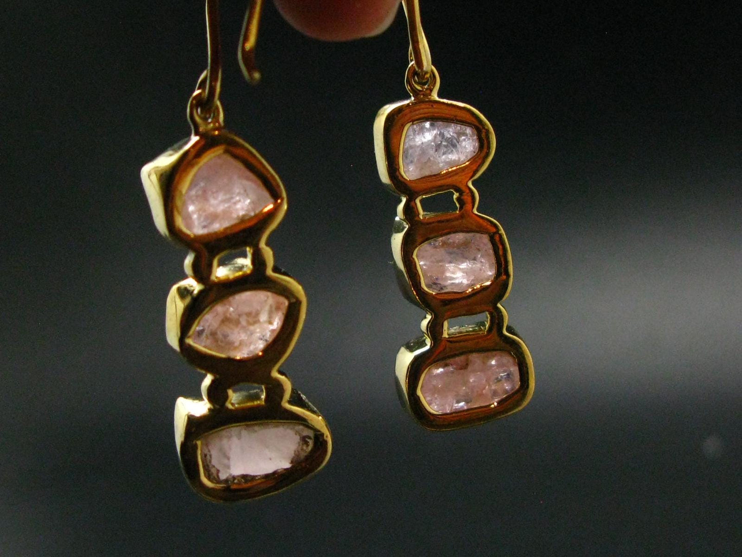 Morganite Pink Beryl Crystal Gold Plated Silver Earrings From Brazil - 12.63 Grams