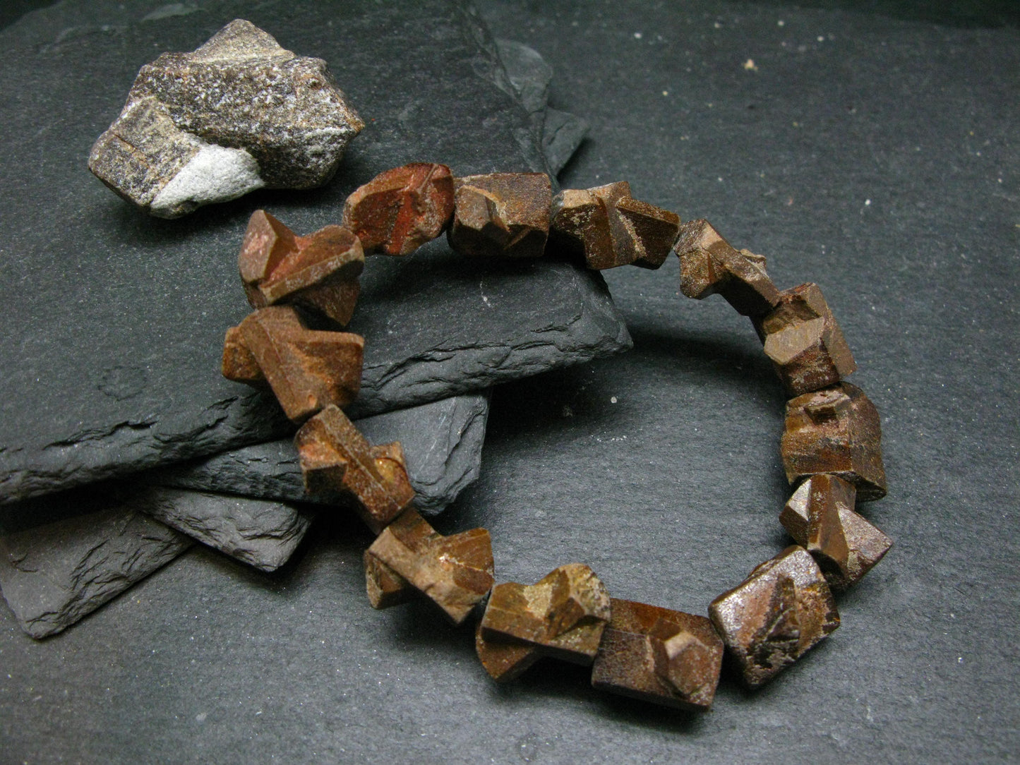 Rare Staurolite Genuine Bracelet ~ 7 Inches ~ 15mm Crystal Beads