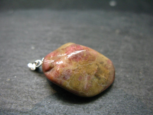 Rare Tumbled Brownish Pink Bustamite Silver Pendant with Attractive Pattern From South Africa - 1.2" - 7.61 Grams