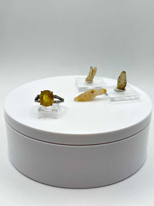 Oval Yellow Sapphire Ring | Sterling Silver Statement Ring, Size 7.5