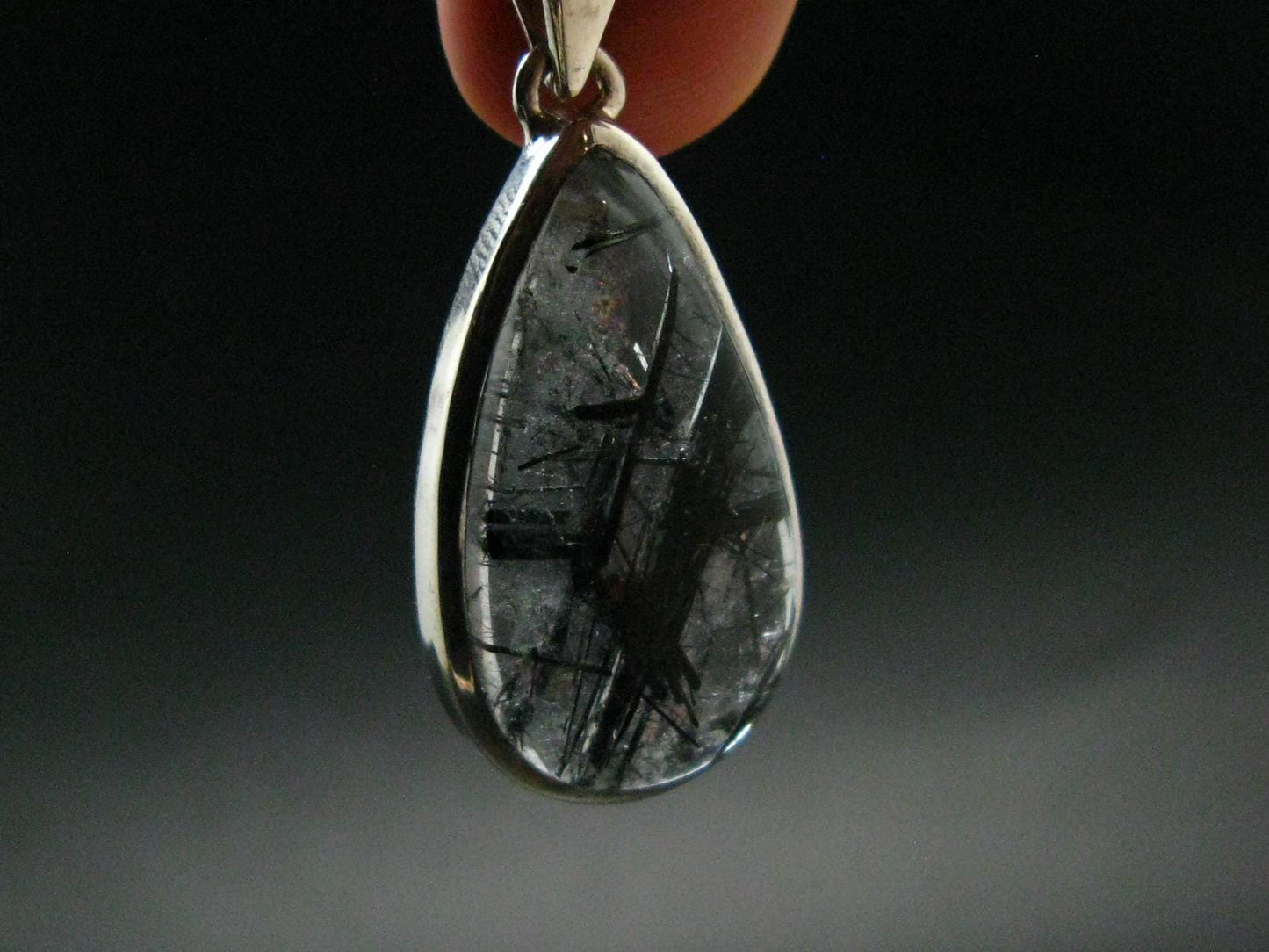 Large Tourmalinated Quartz Crystal Silver Pendant From Brazil - 1.5" - 6.79 Grams