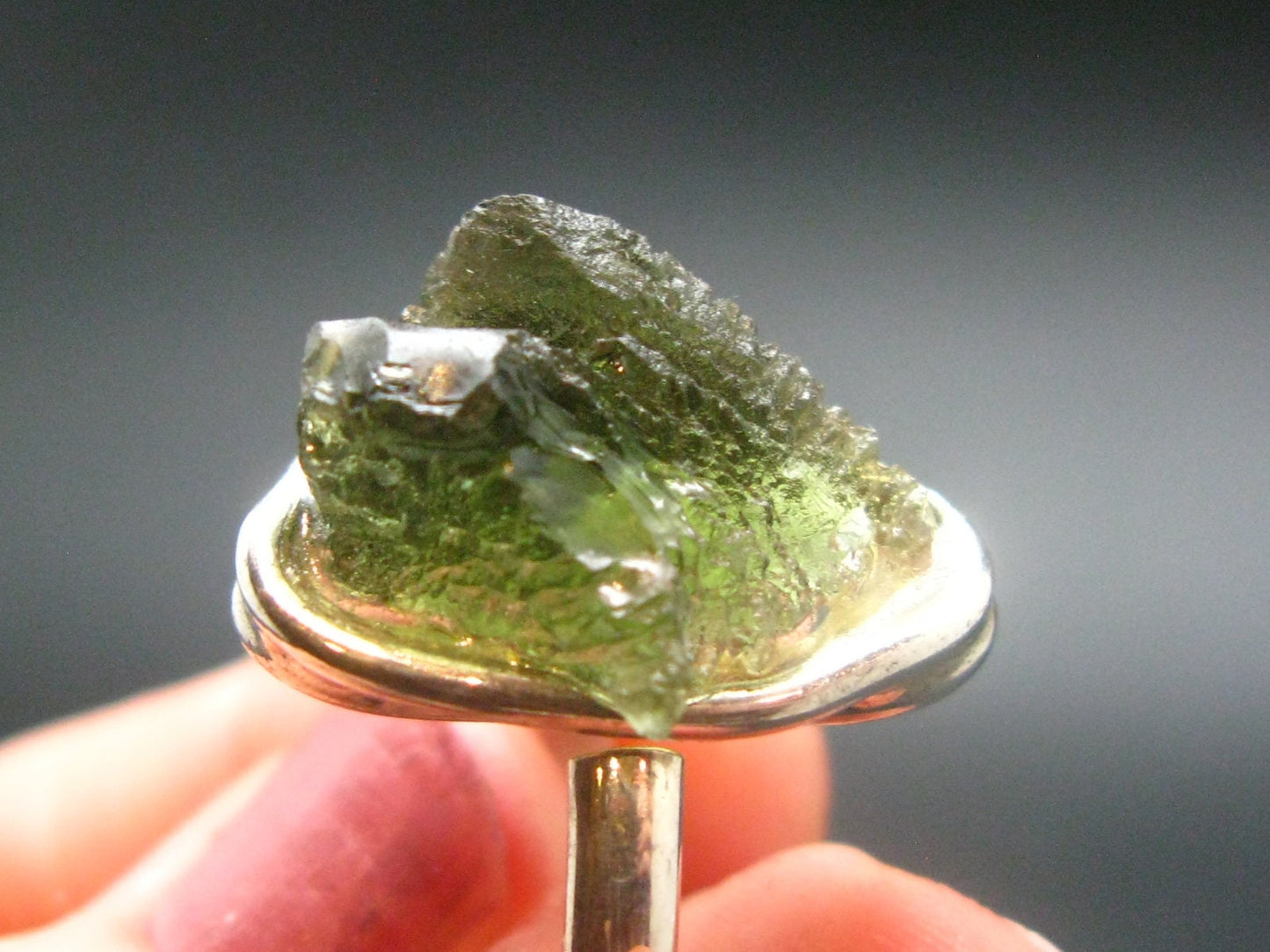 Moldavite Tektite Silver Ring from Czech Republic - Adjustable Size - 6.79 Grams