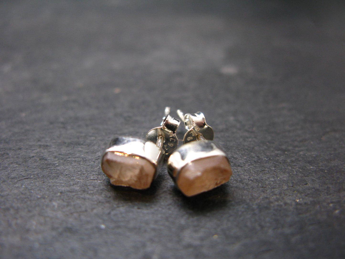 Hessonite Garnet Silver Stud Earrings From Canada - 0.6" - 1.53 Grams