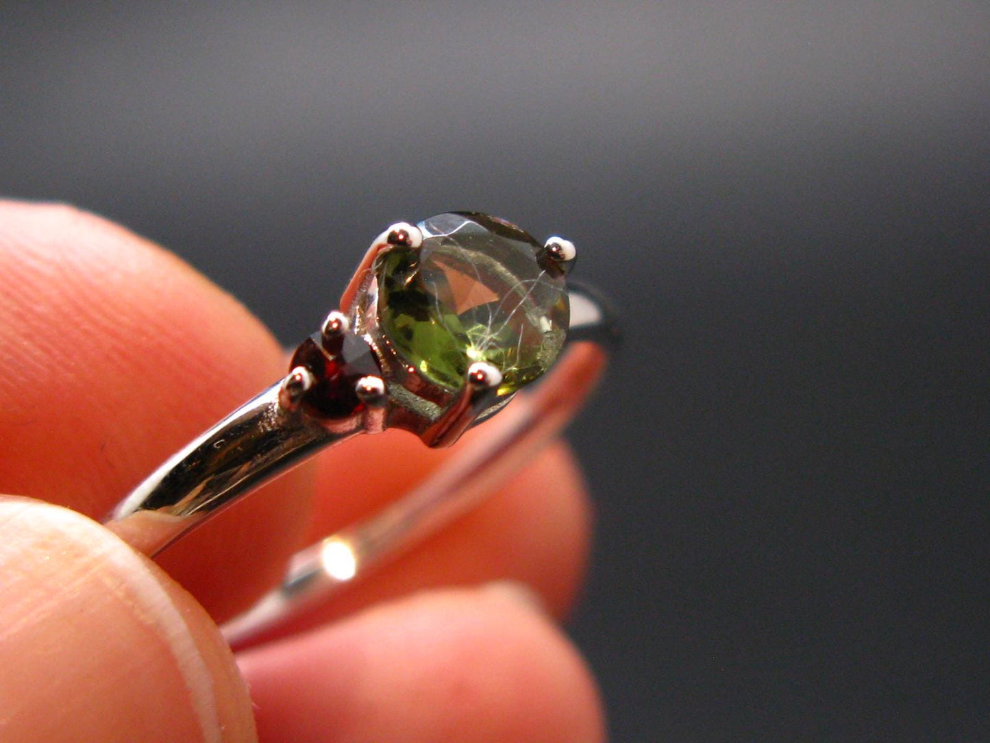 Moldavite Tektite Silver Ring from Czech Republic - Size 8.75 - 1.51 Grams
