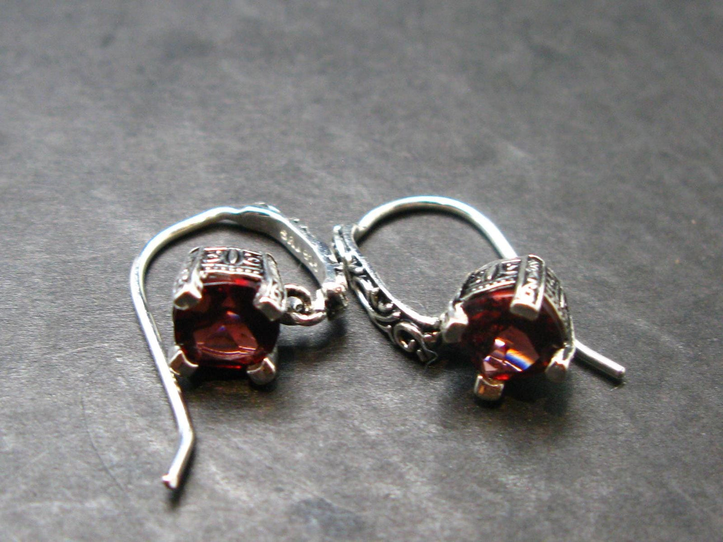 Natural Faceted Red Garnet Almandine Sterling Silver Earrings from India - 2.34 Grams