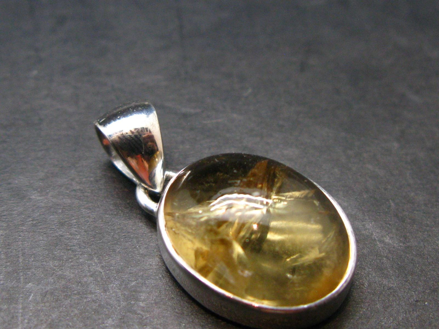 Yellow Citrine Gem Oval Sterling Silver Pendant From Brazil - 1.0" - 4.48 Grams