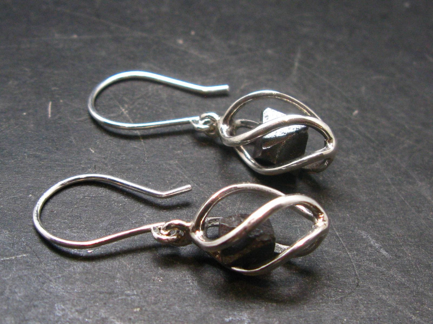 Magnetite Crystal Silver Earrings From Bolivia - 1.4" - 5.79 Grams