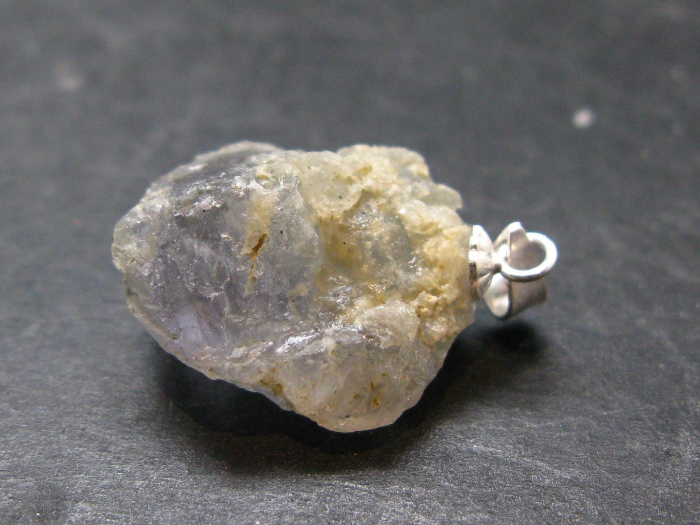 Gray Herderite Silver Pendant from Africa - 1.0" - 3.88 Grams