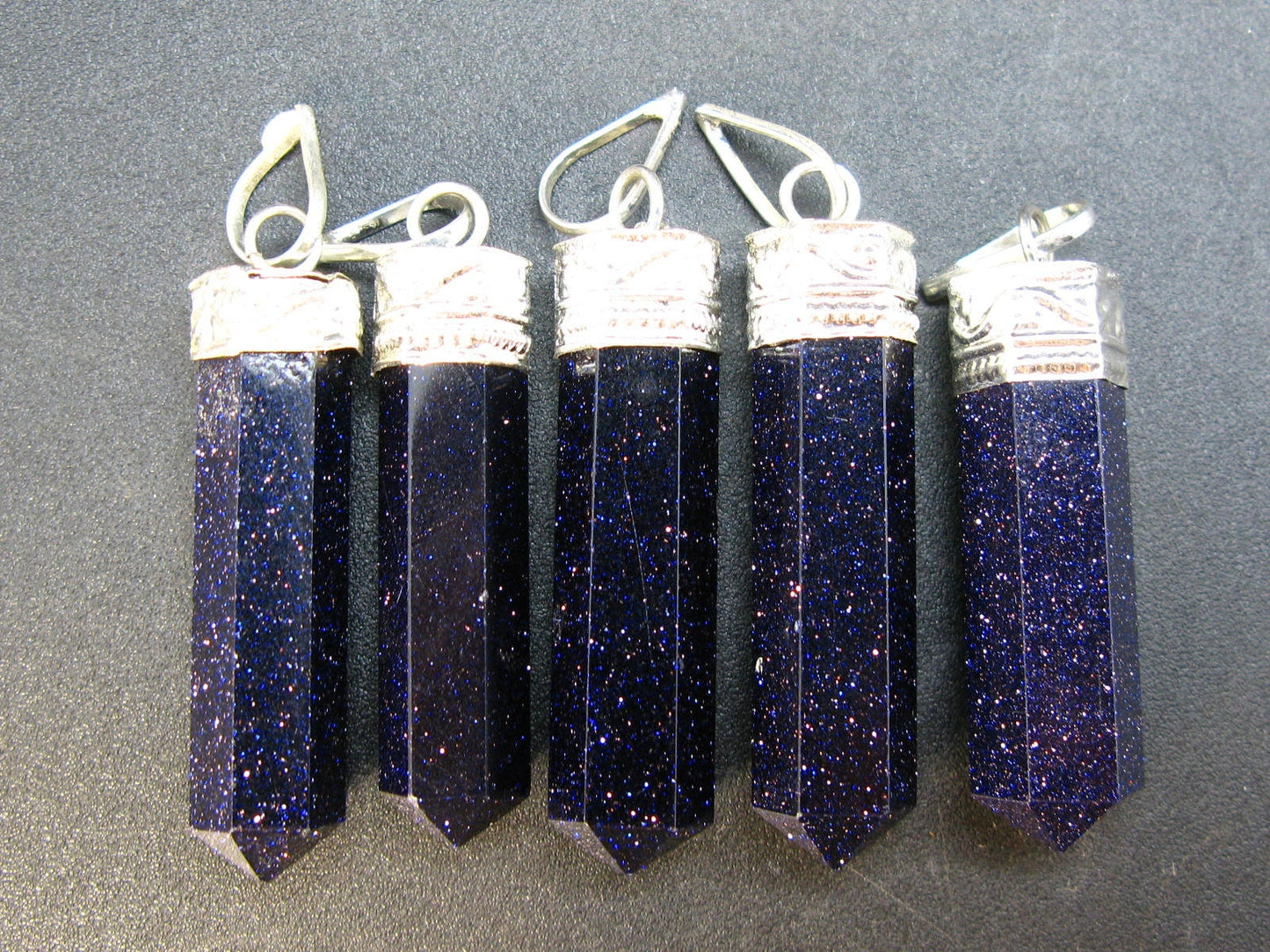 Lot of 5 Blue Goldstone Pencil Point Pendant - 1.8"