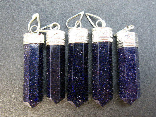 Lot of 5 Blue Goldstone Pencil Point Pendant - 1.8"