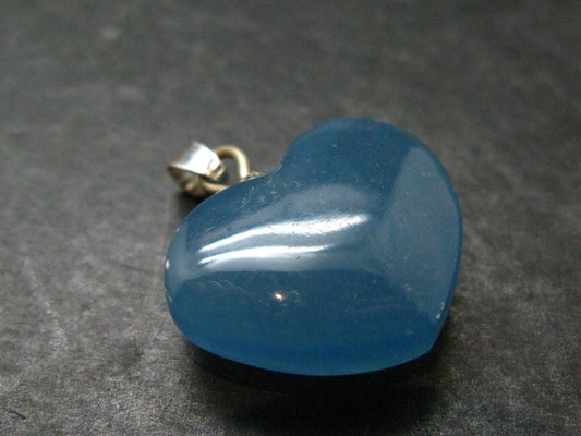 Lemurian Aquatine Blue Calcite Silver Heart Pendant from Argentina - 1.1" - 6.64 Grams
