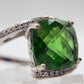 Green Helenite Cushion Cut Ring – Sterling Silver Halo Gemstone Statement Ring