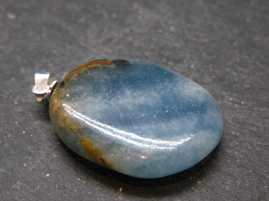 Lemurian Aquatine Blue Calcite Silver Pendant from Argentina - 1.4" - 7.13 Grams