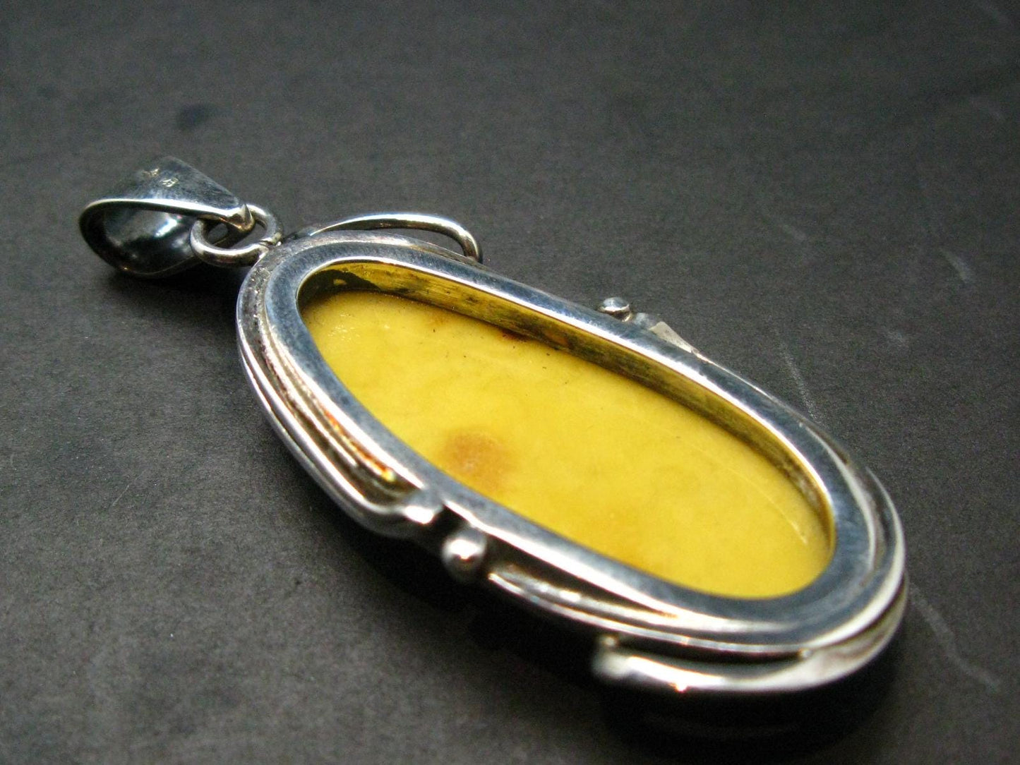 Natural Baltic Amber 925 Silver Pendant - 2.4"