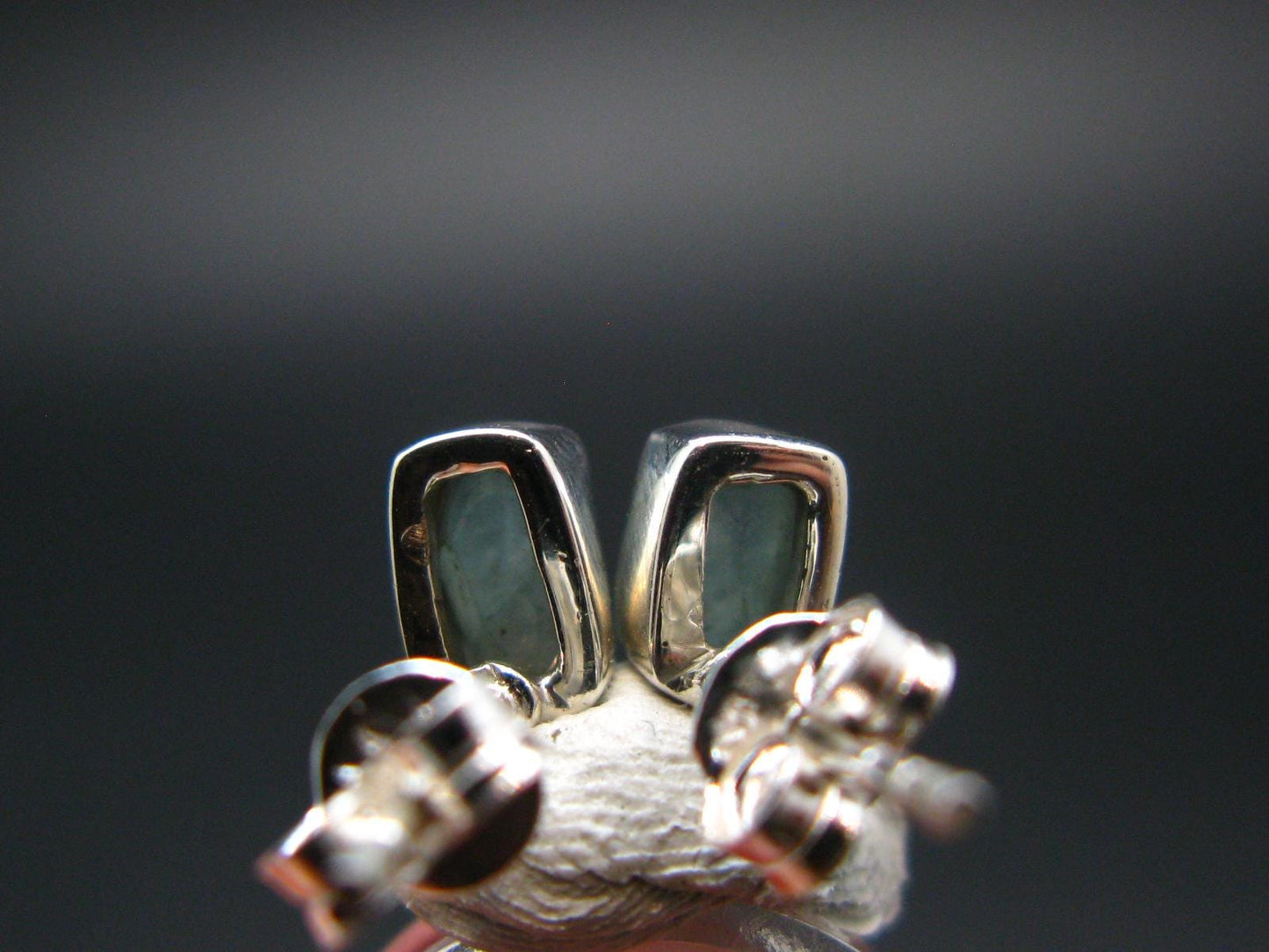 Blue Zircon Silver Stud Earrings from Cambodia - 1.23 Grams