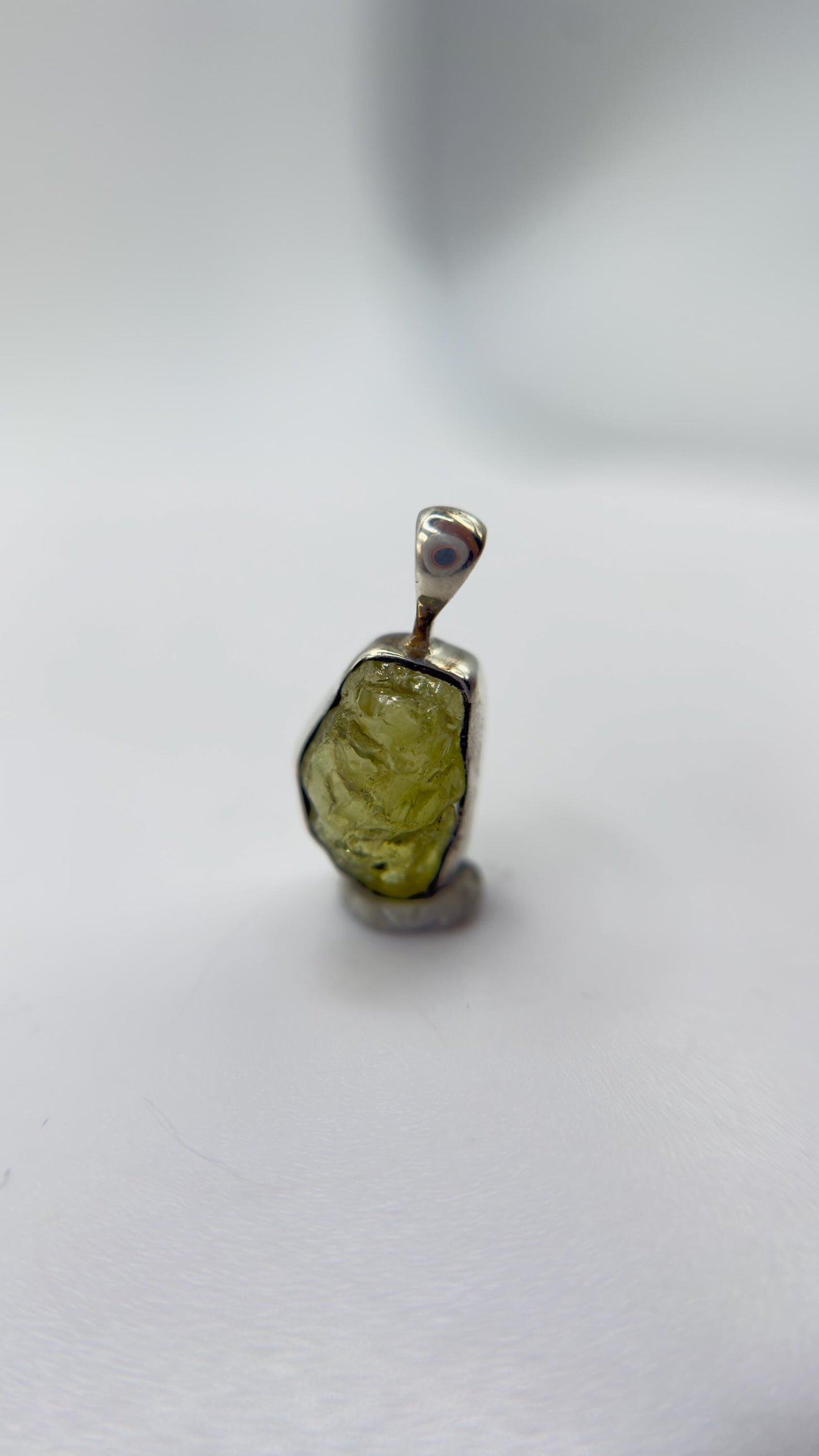 Chrysoberyl Raw Stone Pendant Green Yellow Gemstone Silver Crystal Pendant Natural Minimalist Jewelry Gift