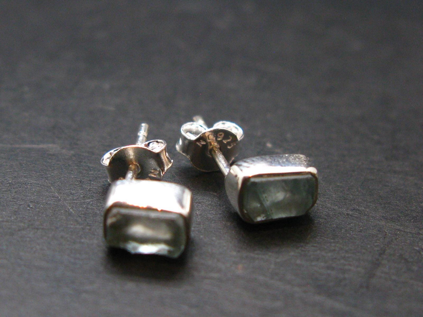Blue Zircon Silver Stud Earrings from Cambodia - 1.27 Grams