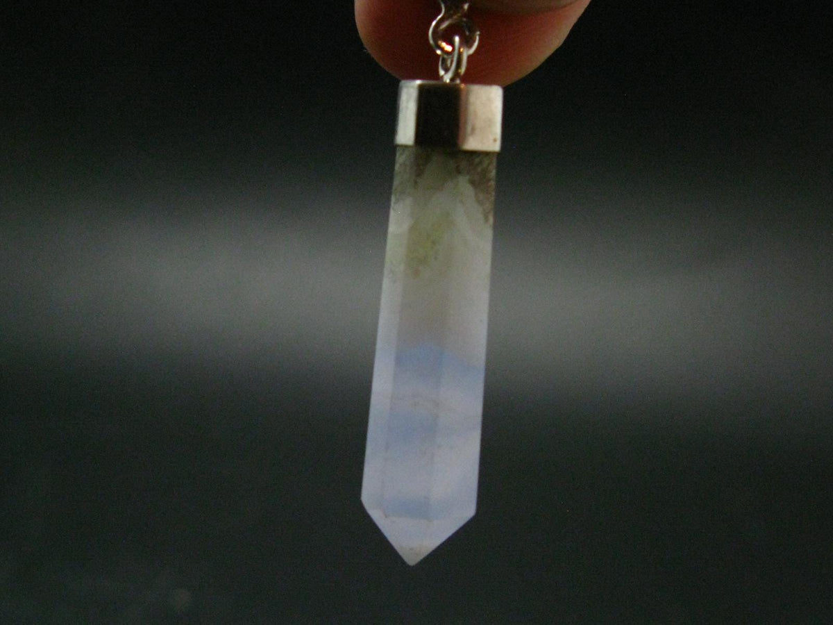 Blue Lace Agate 925 Silver Pendant from Namibia - 1.8" - 4.32 Grams