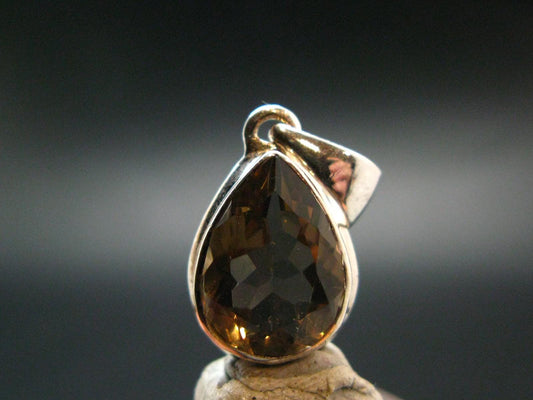 Smoky Quartz Crystal Facetted Silver Pendant From China - 1.0" - 3.18 Grams