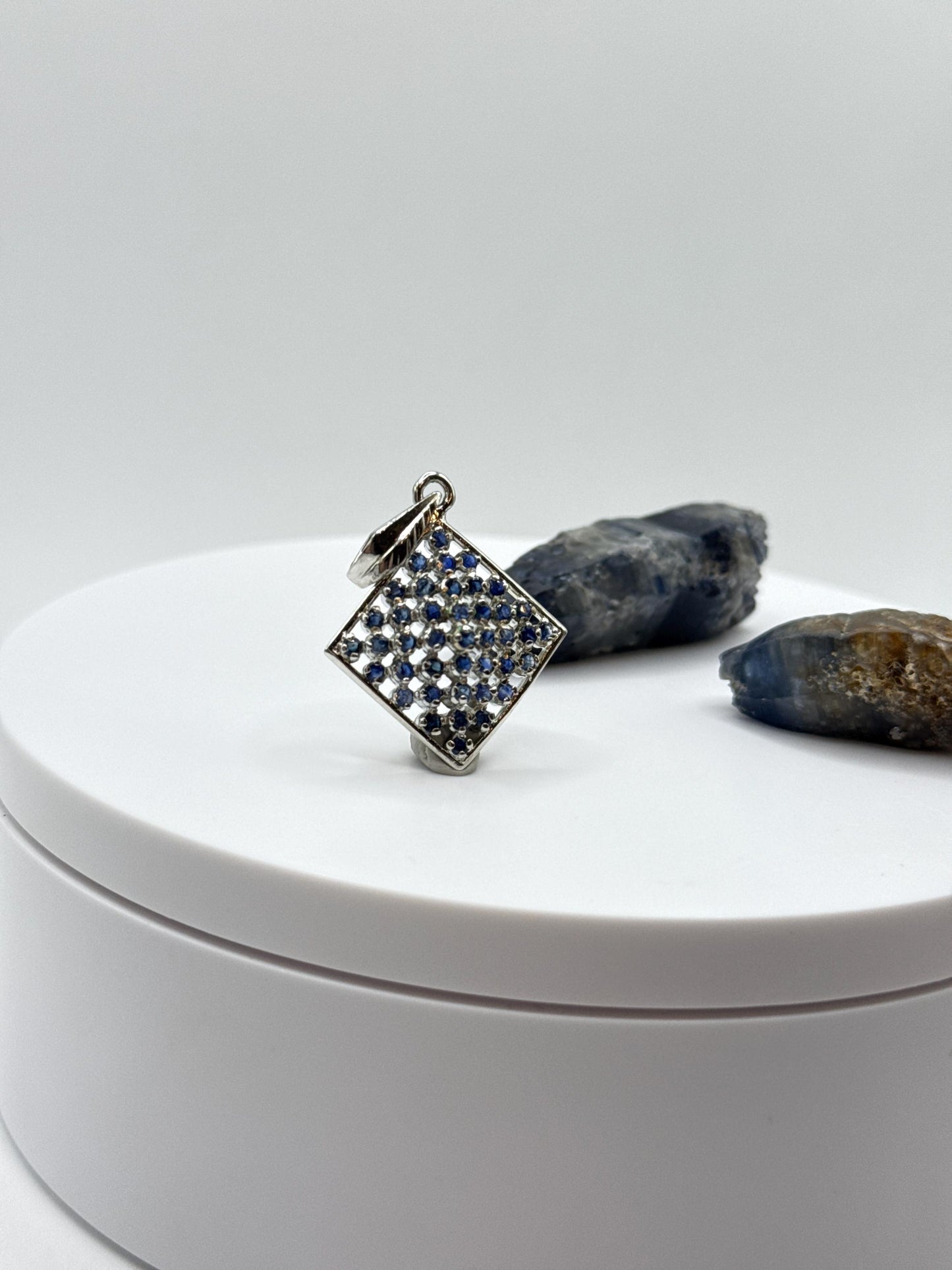 Geometric Sapphire Pendant | Sterling Silver Diamond Shape Necklace | Natural Blue Sapphire Jewelry | September Birthstone Gift - 5.05 g