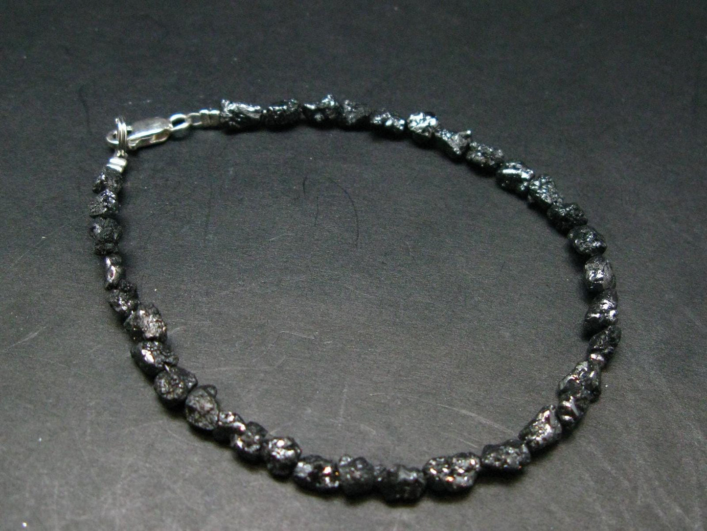 Raw Black Diamond Genuine Bracelet ~ 7 Inches ~ 6mm Crystal Beads