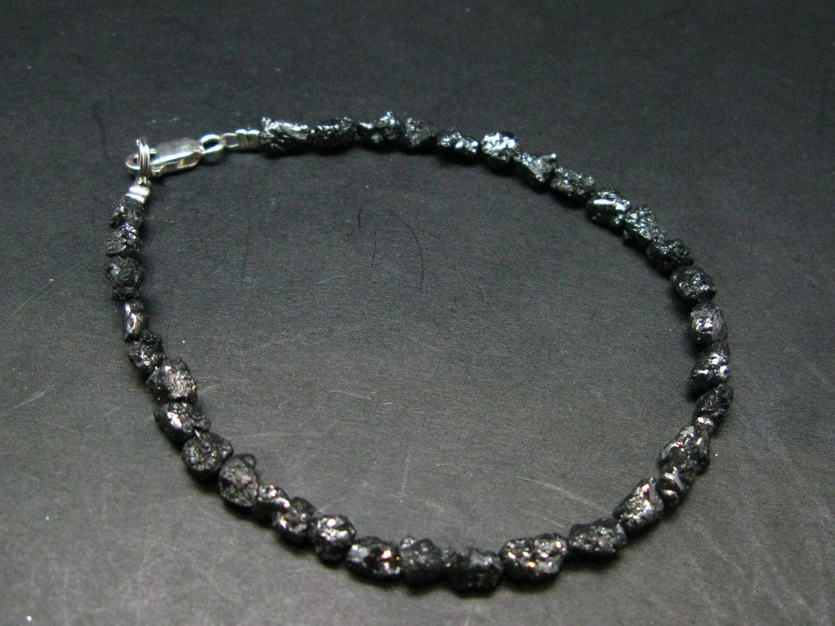 Raw Black Diamond Genuine Bracelet ~ 7 Inches ~ 6mm Crystal Beads