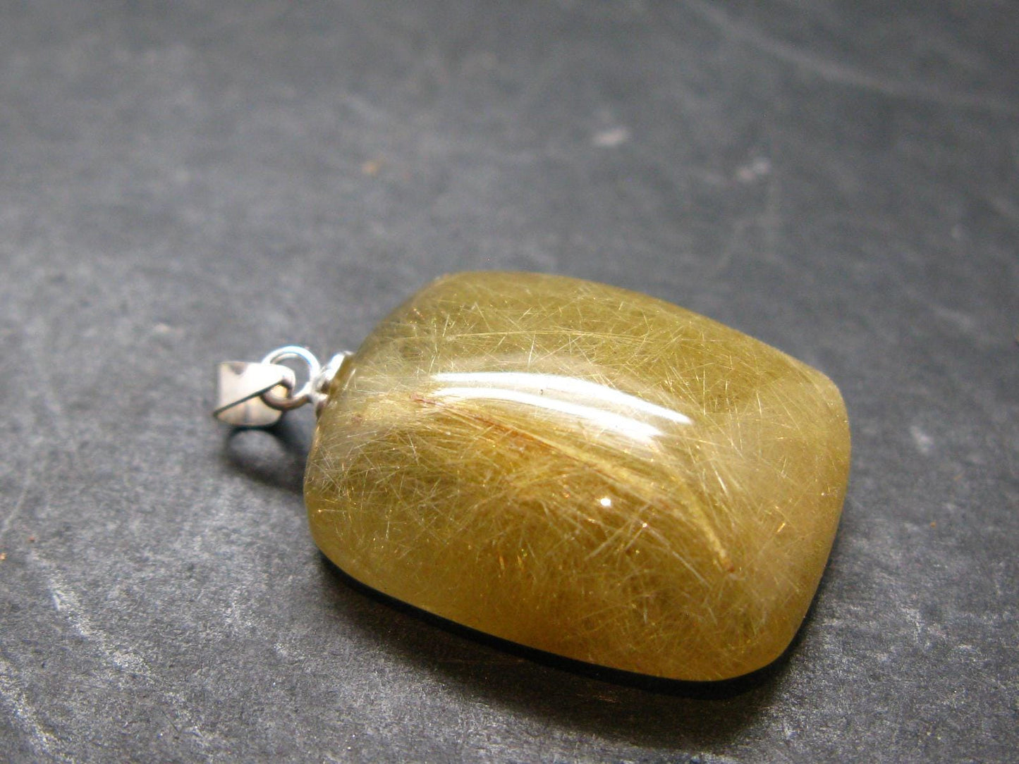 Rutilated Quartz Silver Pendant From Brazil - 1.1"