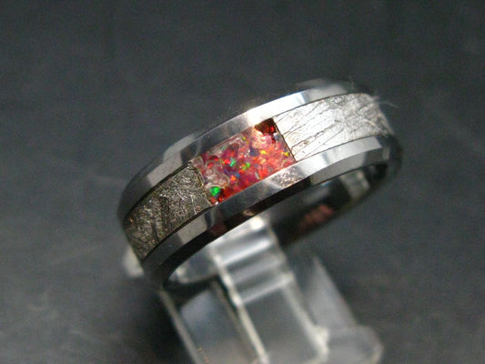 Muonionalusta Meteorite & Opal Steel Ring - 12.65 Grams - Size 10