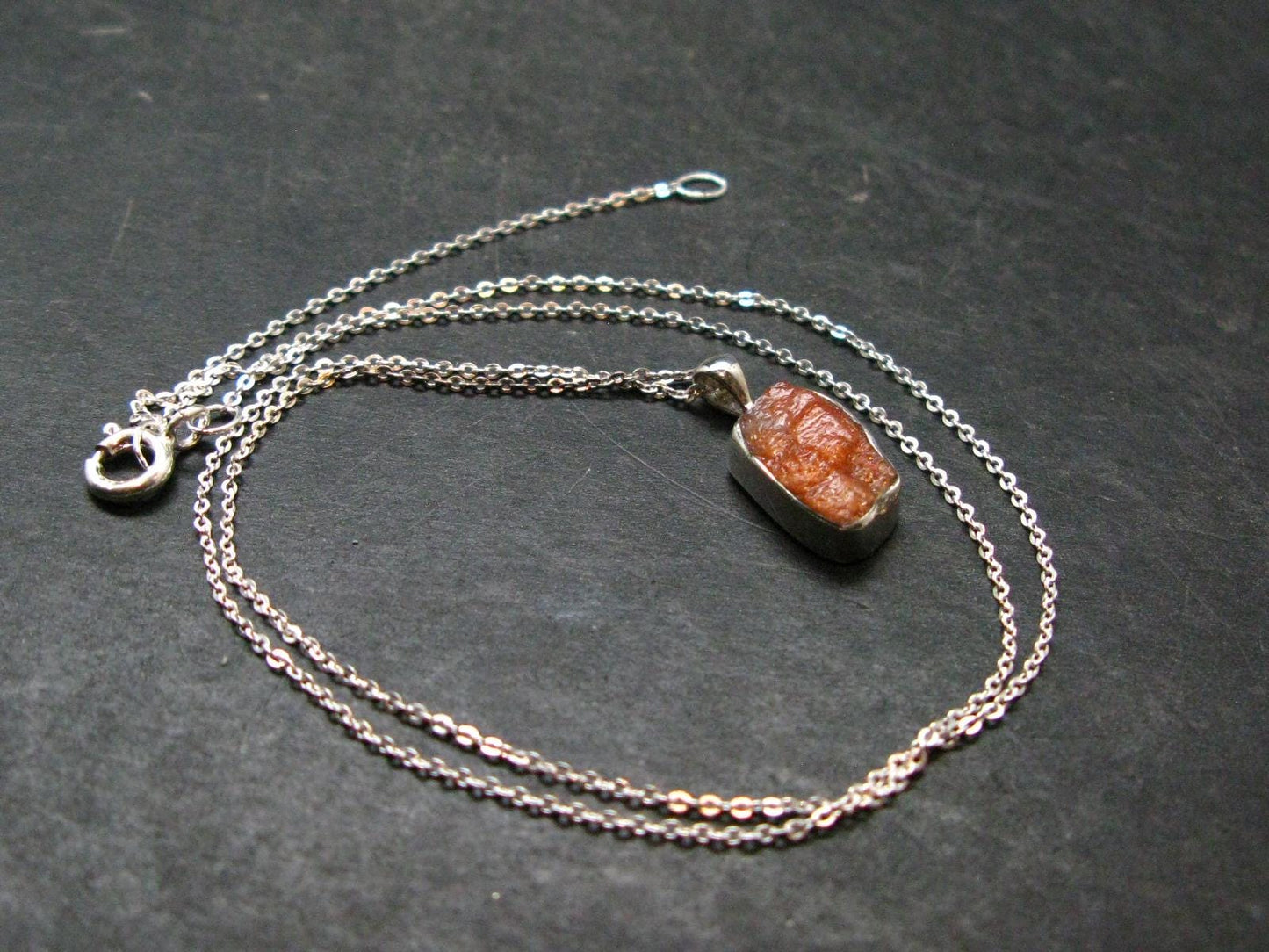 Raw Sunstone Silver Pendant With Chain From Tanzania - 0.7"