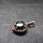 Moldavite Tektite & Red Garnet Silver Pendant from Czech Republic - 0.9"