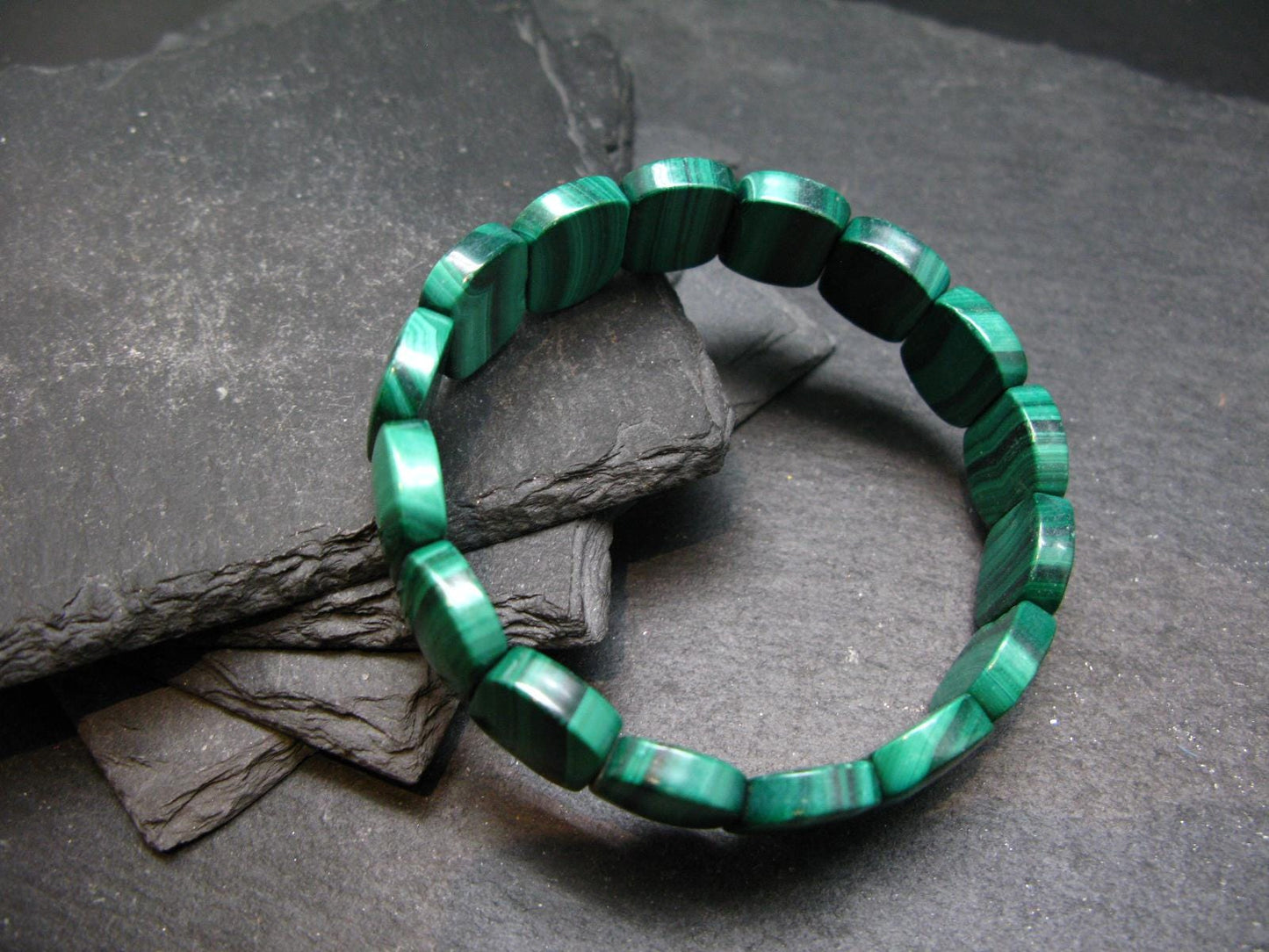 Malachite Genuine Bracelet ~ 7 Inches ~ 16mm Oval Beads